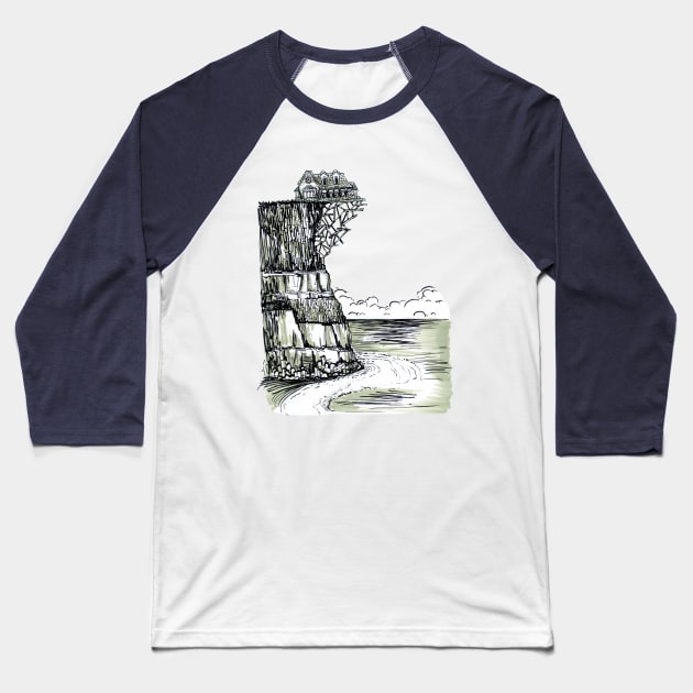 Creepy House on the Cliff Baseball T-Shirt by obillwon